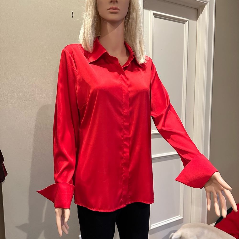 Boston Proper Vibrant Red Button Down Shirt